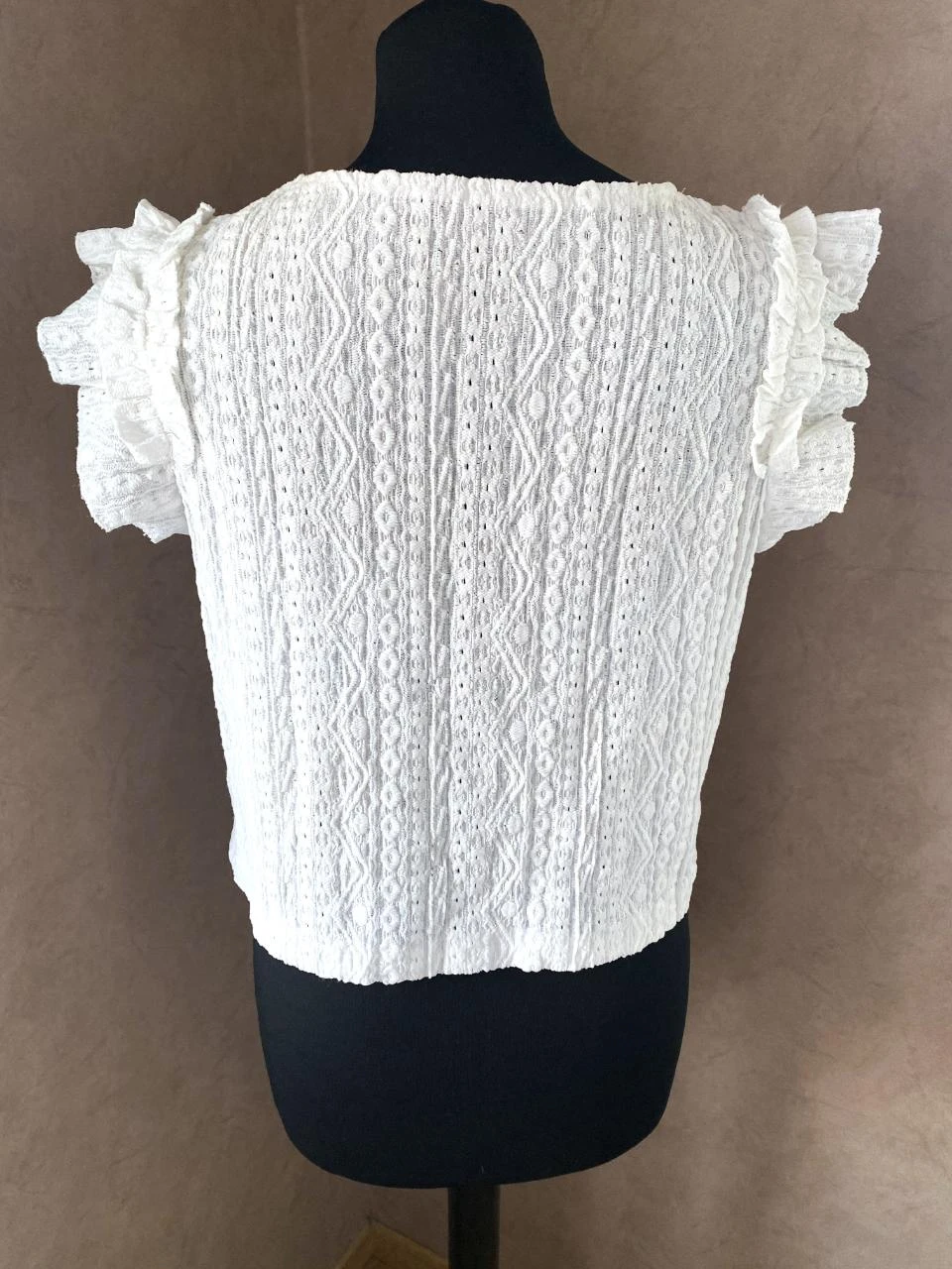 Bohemien witte blouse met florale kant – Ruches mouwen – photo 5